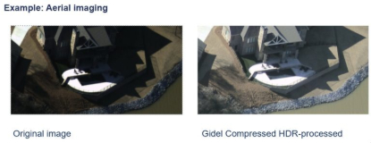 Aerial imaging example comparing original image with improved HDR